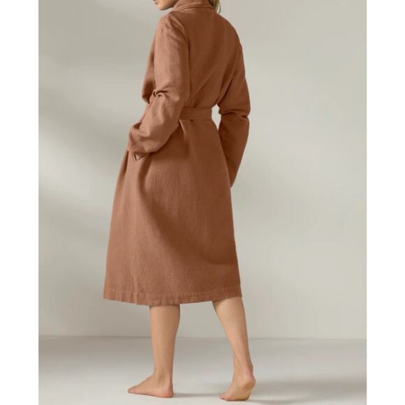 Coyuchi Solstice Organic Cotton Short Robe Long Sleeve Cinnamon Womens Size S - Picture 1 of 9